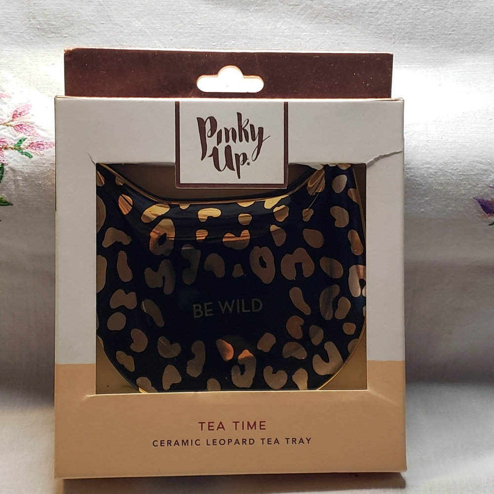 Pinky Up Ceramic Leopard Tea Tray New In Box